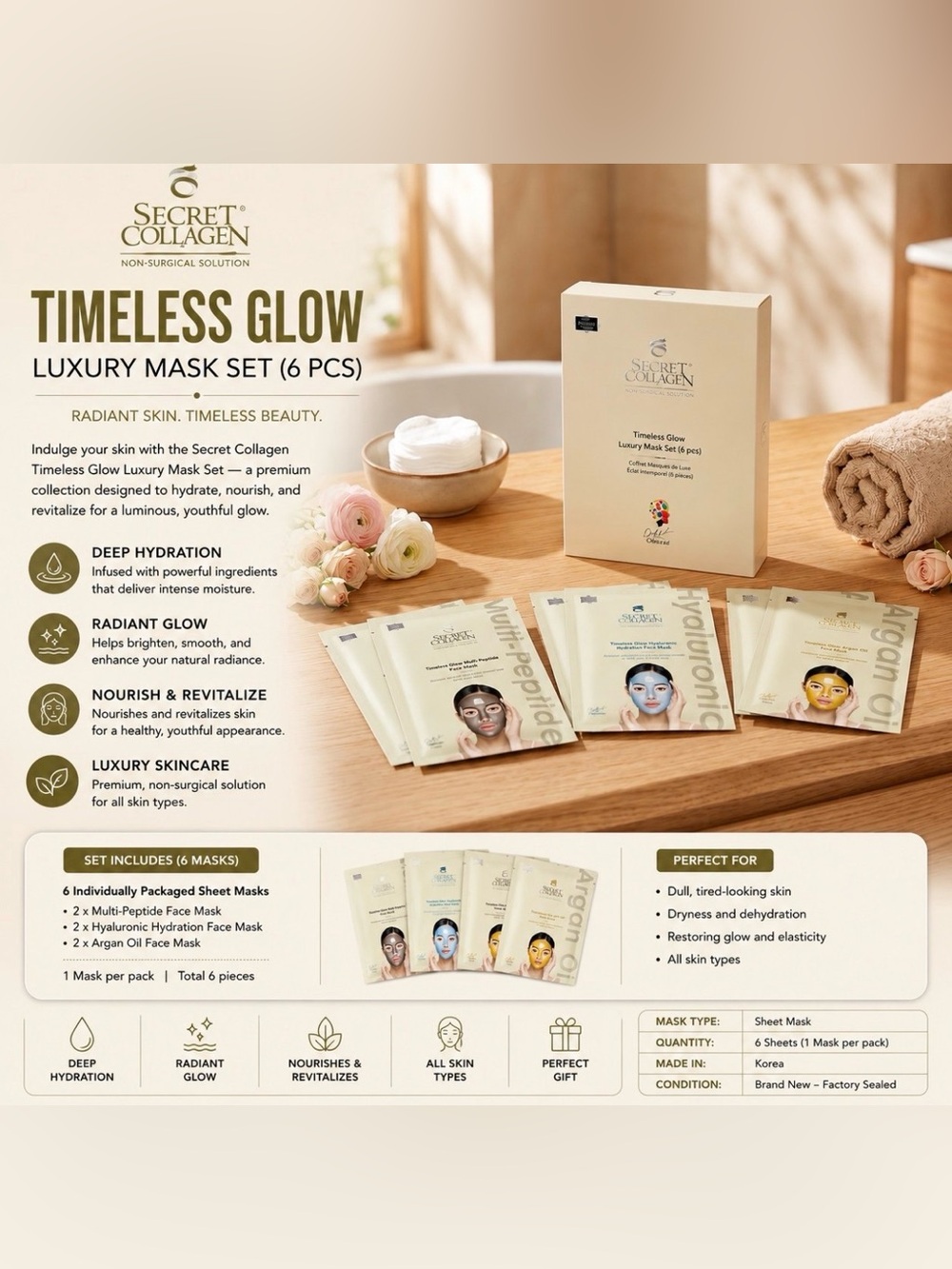 Secret Collagen Timeless Glow Luxury Mask Set (6 PCS)